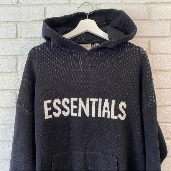 NEW Essentials Fear of God Black Knit Pullover Hoodie Sweatshirt Mens Size Small - Picture 2 of 9